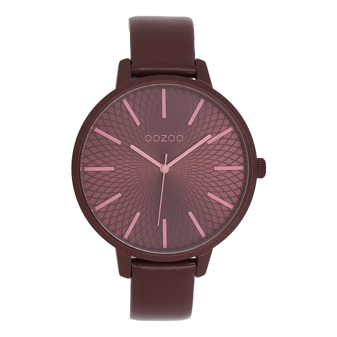 Pink coloured OOZOO with bordeaux leather strap